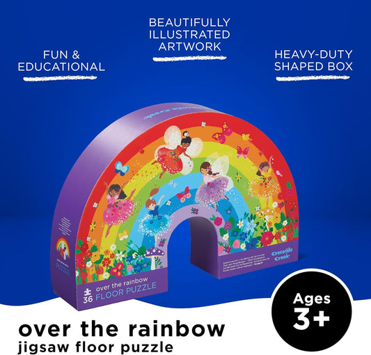36-Piece Jigsaw Floor Puzzle - Fun Floor Puzzles for Kids Ages 3-5 - Heavy-Duty Shaped Box for Storage - over the Rainbow - 27" W X 20" H Finished