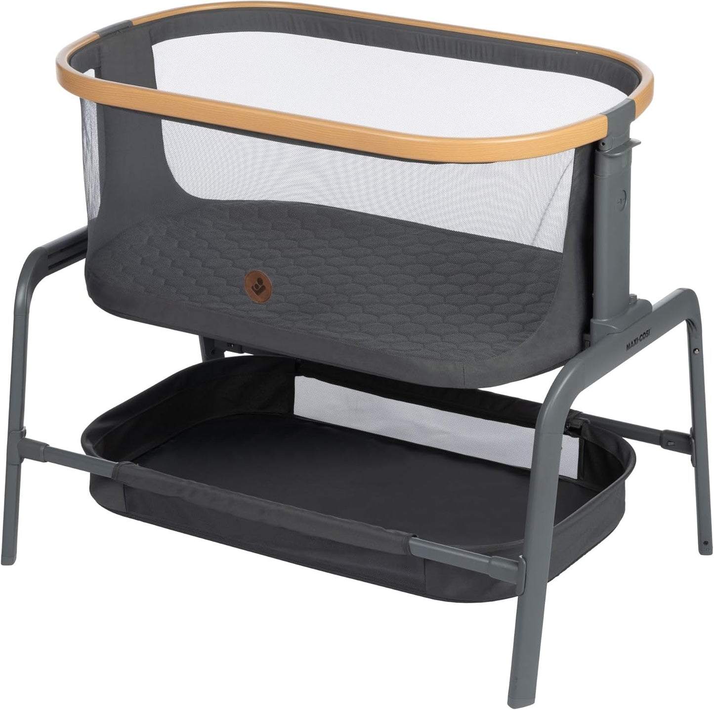 Iora Bedside Bassinet, Infant Bedside Sleeper Crib, 4 Height Positions, Portable & Folds Flat, Large Storage Basket, Includes Travel Bag, Classic Graphite