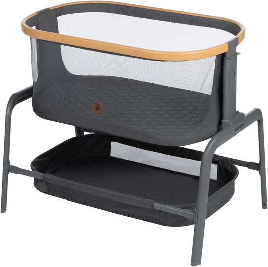Iora Bedside Bassinet, Infant Bedside Sleeper Crib, 4 Height Positions, Portable & Folds Flat, Large Storage Basket, Includes Travel Bag, Classic Graphite