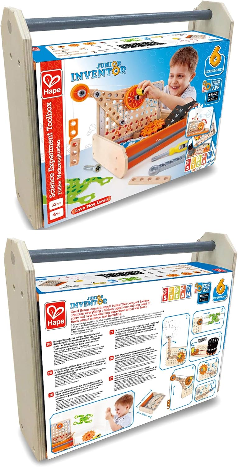 Science Experiment Toolbox | Colorful Wooden 32 Experiment Kit, Fun Educational Science Kids Toy Set & Know-How Instruction App