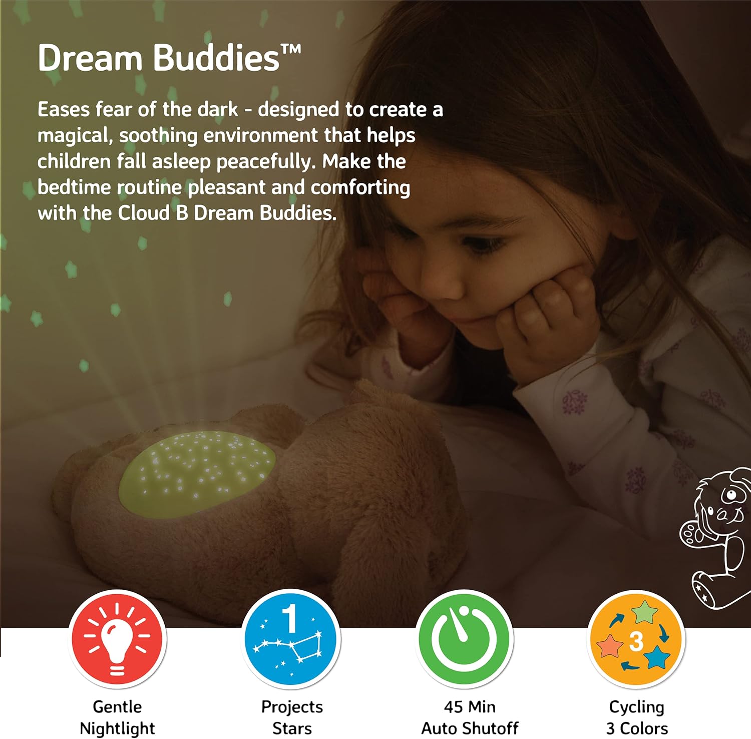 Calming Mini Nightlight Star Projector | Gentle Brightness | 3 Colors | 1 Constellation | Auto-Shutoff | Dream Buddies Patch the Puppy