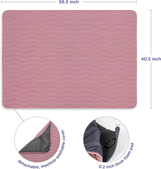 Baby Floor Mat, Thick and Comfortable 40.5 X 57 Padded Play Mat for Babies and Toddlers, Detachable Cotton Muslin Cover, Machine Washable and Foldable, Fig Blossom