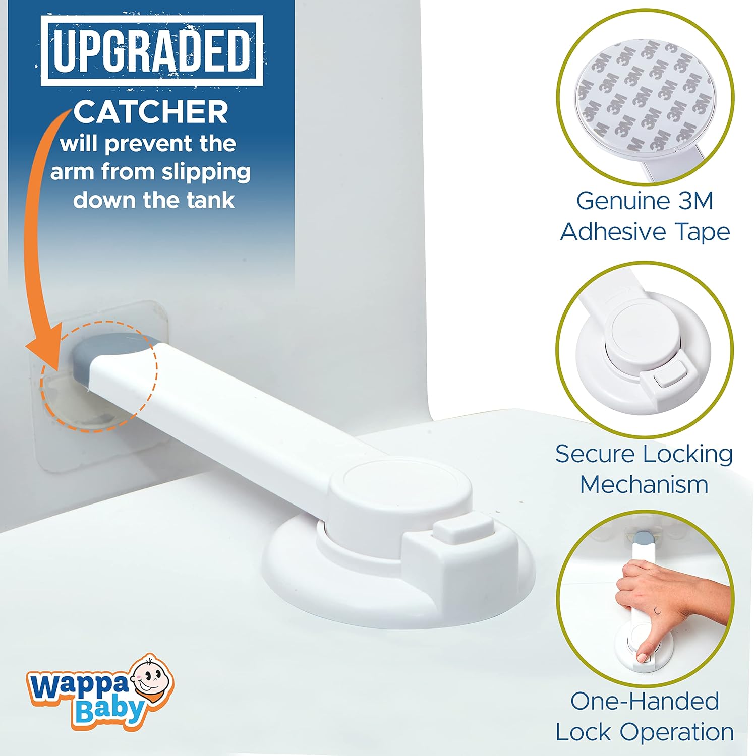 Baby Toilet Lock by  - 9" L X 4" W - Ideal Baby Proof Toilet Lidlock - No Tools Needed Easy Installation with 3M Adhesive - Top Safety Toilet Seat Lock - Fits Most Toilets - White (1 Pack)