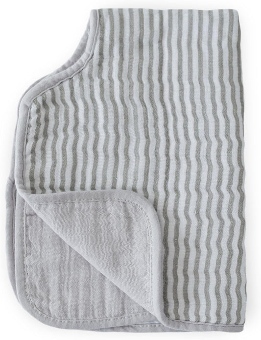 Cotton Muslin Burp Cloth – 21”X 14” - 100% Cotton – Machine Washable - 4 Absorbent, Lightweight Layers - Playful Design - Reversible & Foldable - for Boys & Girls (Grey Stripe)