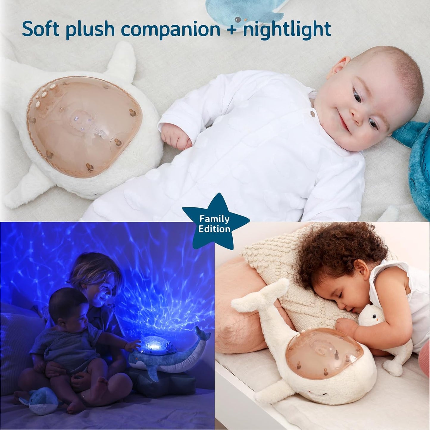 Ocean Projector Nightlight with White Noise Soothing Sounds | Adjustable Settings and Auto-Shutoff | Tranquil Whale™ Family - White