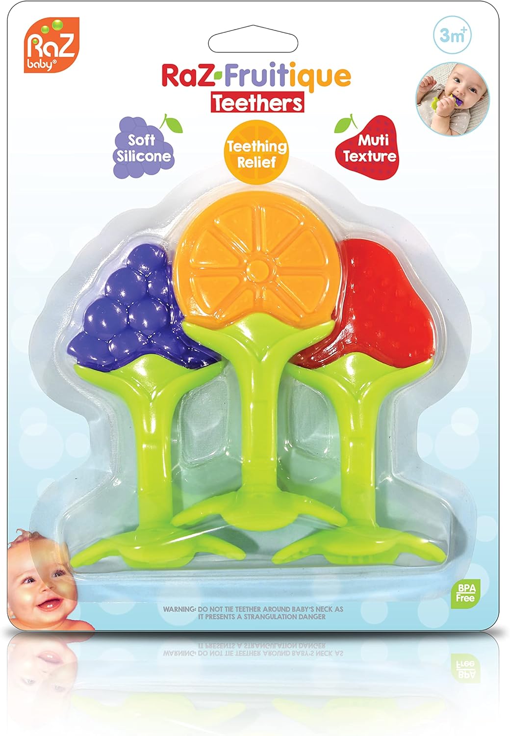 Infant & Baby Massager & Teether Toy 3-Pack, Fruit-Shaped Multi-Texture Teethers Soothe Sore Gums, Non-Toxic Bpa-Free Food-Grade Silicone, Hands-Free & Easy to Hold, Safe to Freeze, 3M+