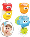 Baby Bath Toys - Fill 'N' Spill Set of Four Stackable Cups with Suction Cup Ring Holder and Water Wheel- Sensory Toy for Bath Time - Attaches to Any Bath Tub