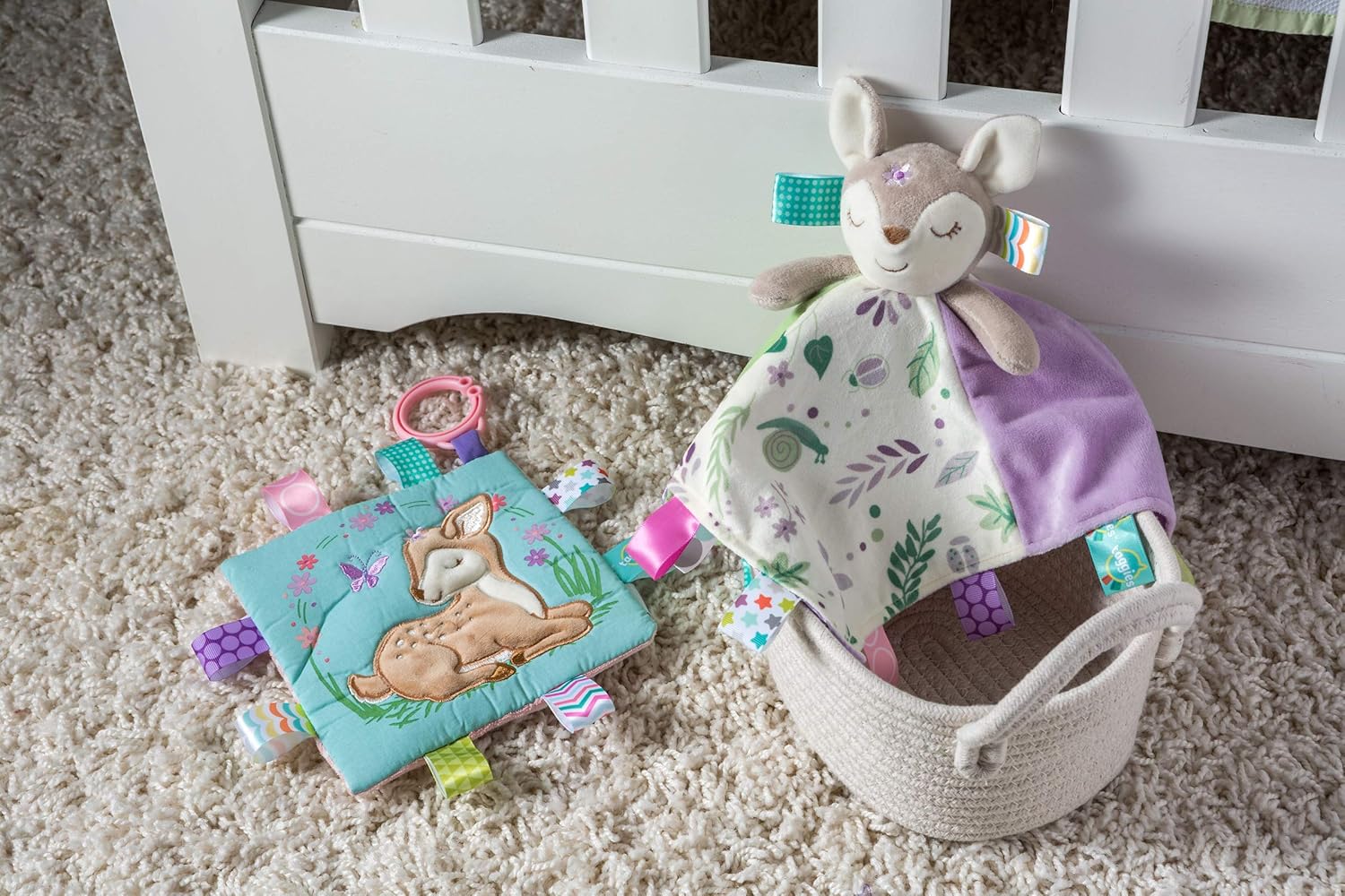 - Baby Infant Toddler - Taggies Crinkle Me - Stroller and Car Seat Toy, Sensory Toy, Crinkle Paper and Squeaker, Flora Fawn