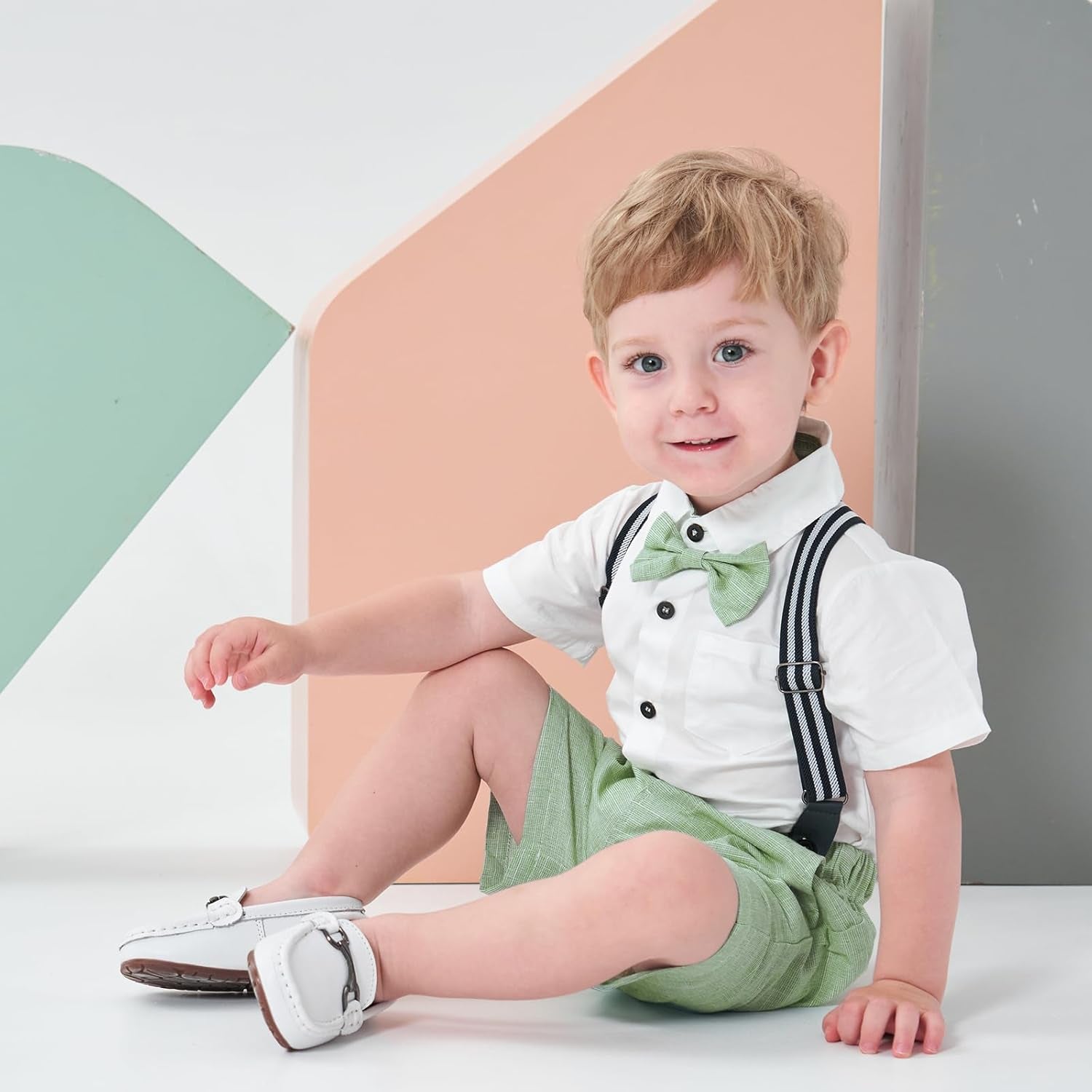 Baby Boy Formal Short Set Toddler Summer Gentleman Outfit Kid Short Sleeve Bowtie Shirt Suspender Shorts Suit