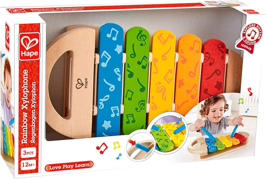 Rainbow Xylophone| Wooden Rainbow-Colored Xylophone with Non-Slip Sticks & Musical Note Motif, Musical Toy for Kids 12Months & Up, Multicolor (E0606)