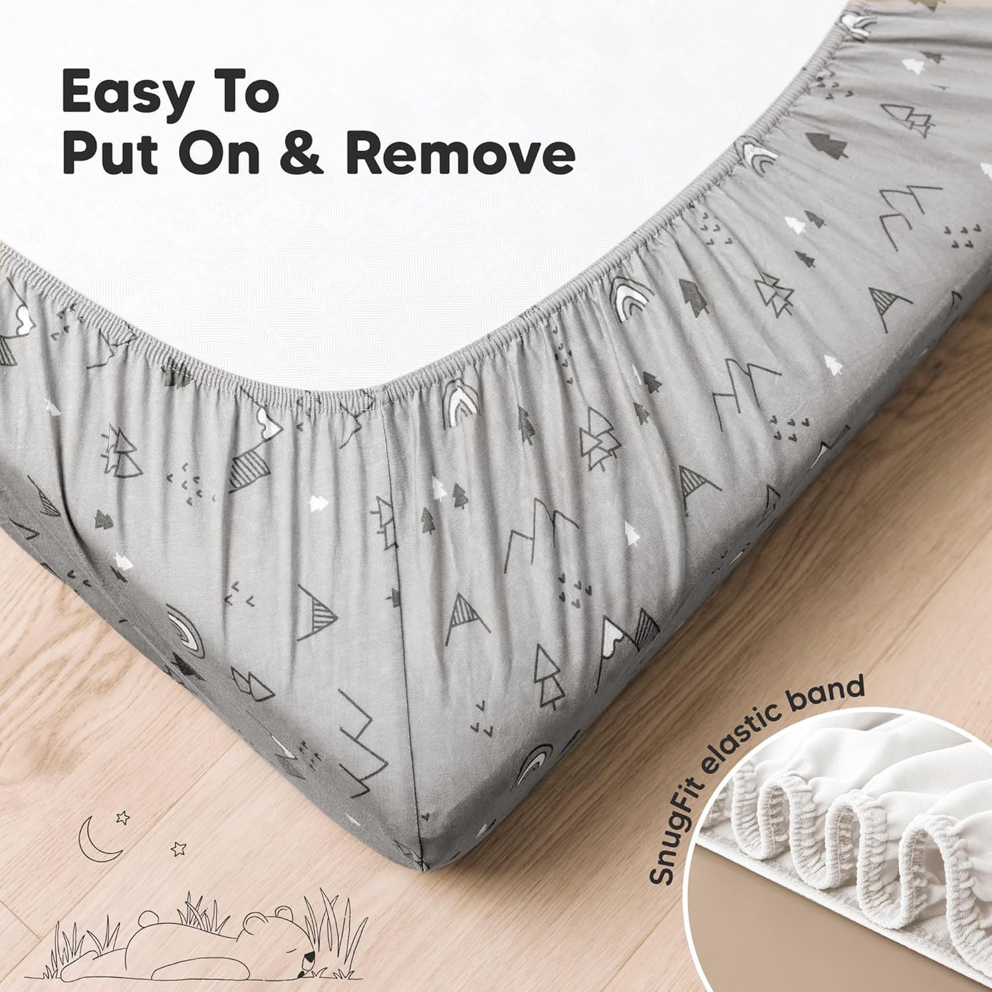 2-Pack Organic Crib Sheets for Boys, Girls - Fitted Crib Mattress Sheet Neutral, Breathable Jersey Cotton Cover for Baby Bed, Toddler Mattress, Soft & Cute Prints (Woodland)