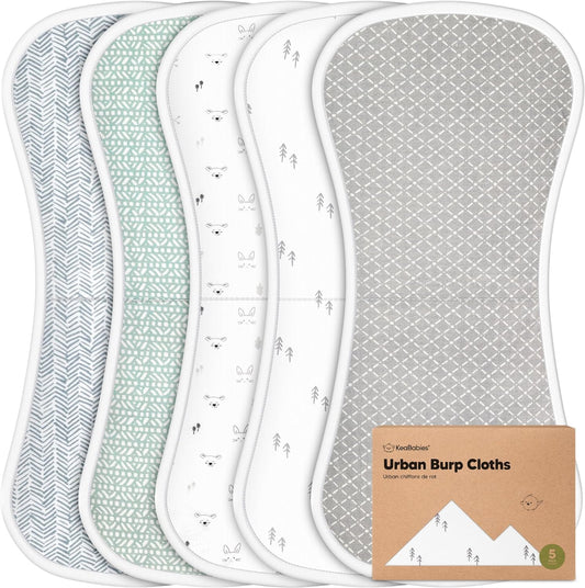 Organic Burp Cloths Baby Boy & Girl - 5-Pack Super Absorbent Cotton Burping Cloths for Babies, Soft & Plush Newborn Spit up Rags, Infant Towels for Milk Spit Up, Unisex, Large 53Cm X 25Cm (Nordic)