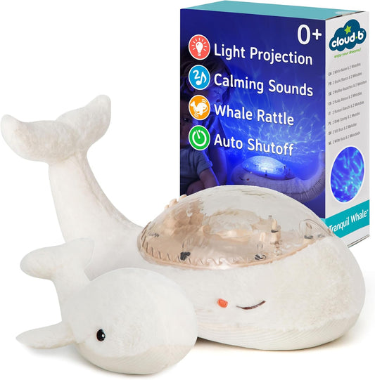 Ocean Projector Nightlight with White Noise Soothing Sounds | Adjustable Settings and Auto-Shutoff | Tranquil Whale™ Family - White