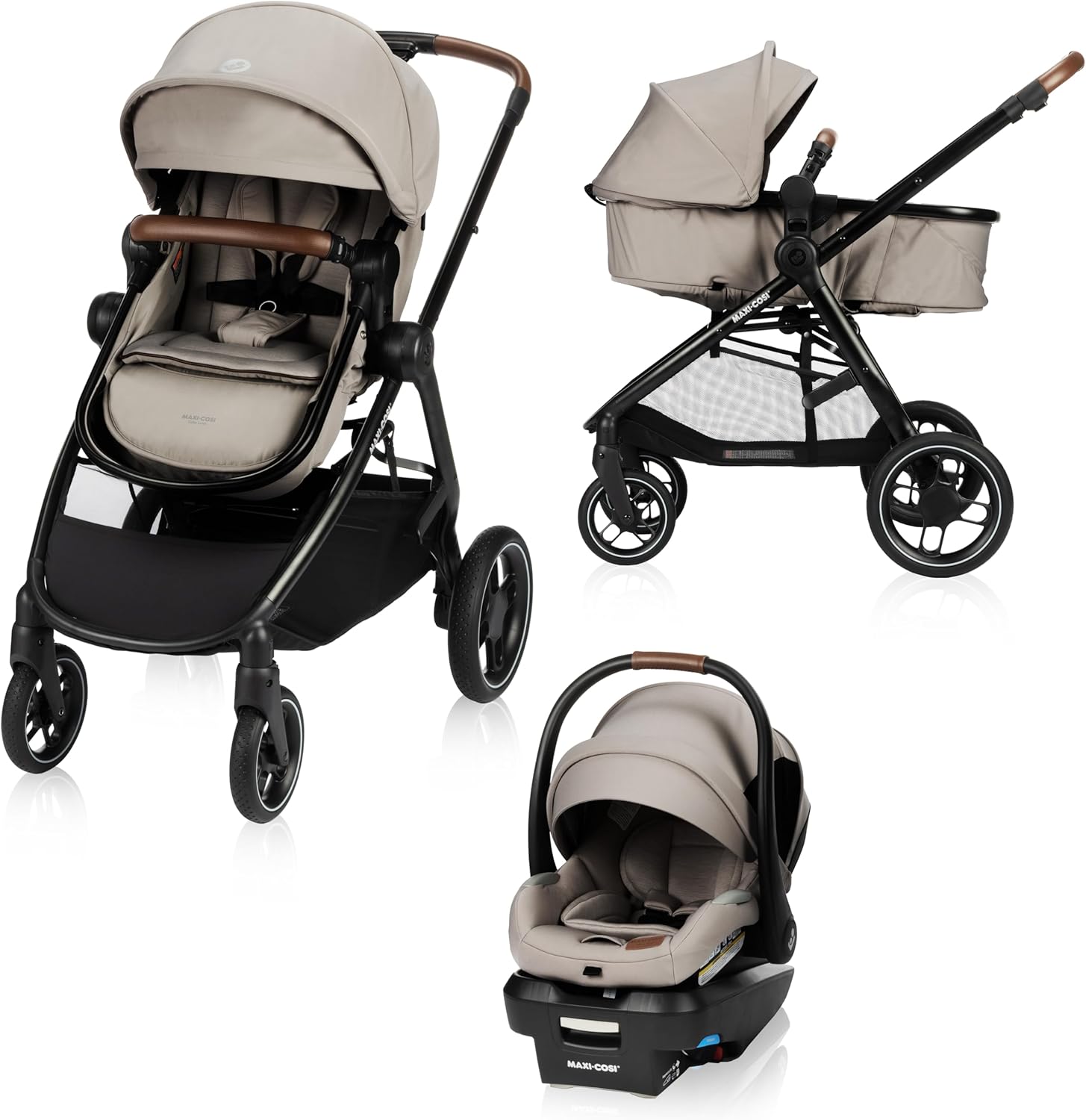New Generation Zelia Luxe 5-In-1 Modular Travel System, Carriage Mode, Reversible Toddler Seat, Mico Infant Car Seat (Included), Enhanced All-Terrain Wheels, Use from Birth – New Hope Tan