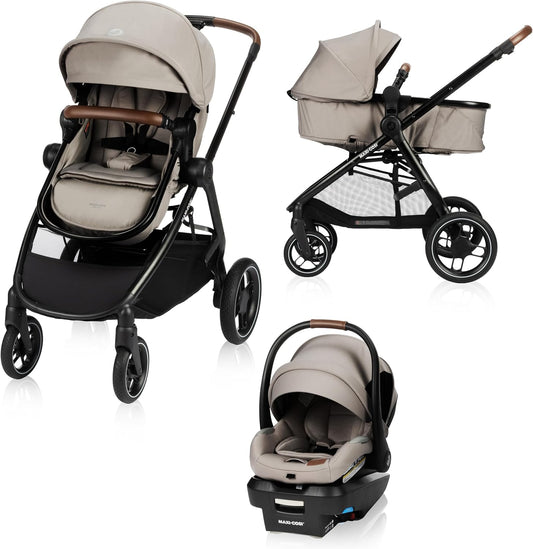 New Generation Zelia Luxe 5-In-1 Modular Travel System, Carriage Mode, Reversible Toddler Seat, Mico Infant Car Seat (Included), Enhanced All-Terrain Wheels, Use from Birth – New Hope Tan
