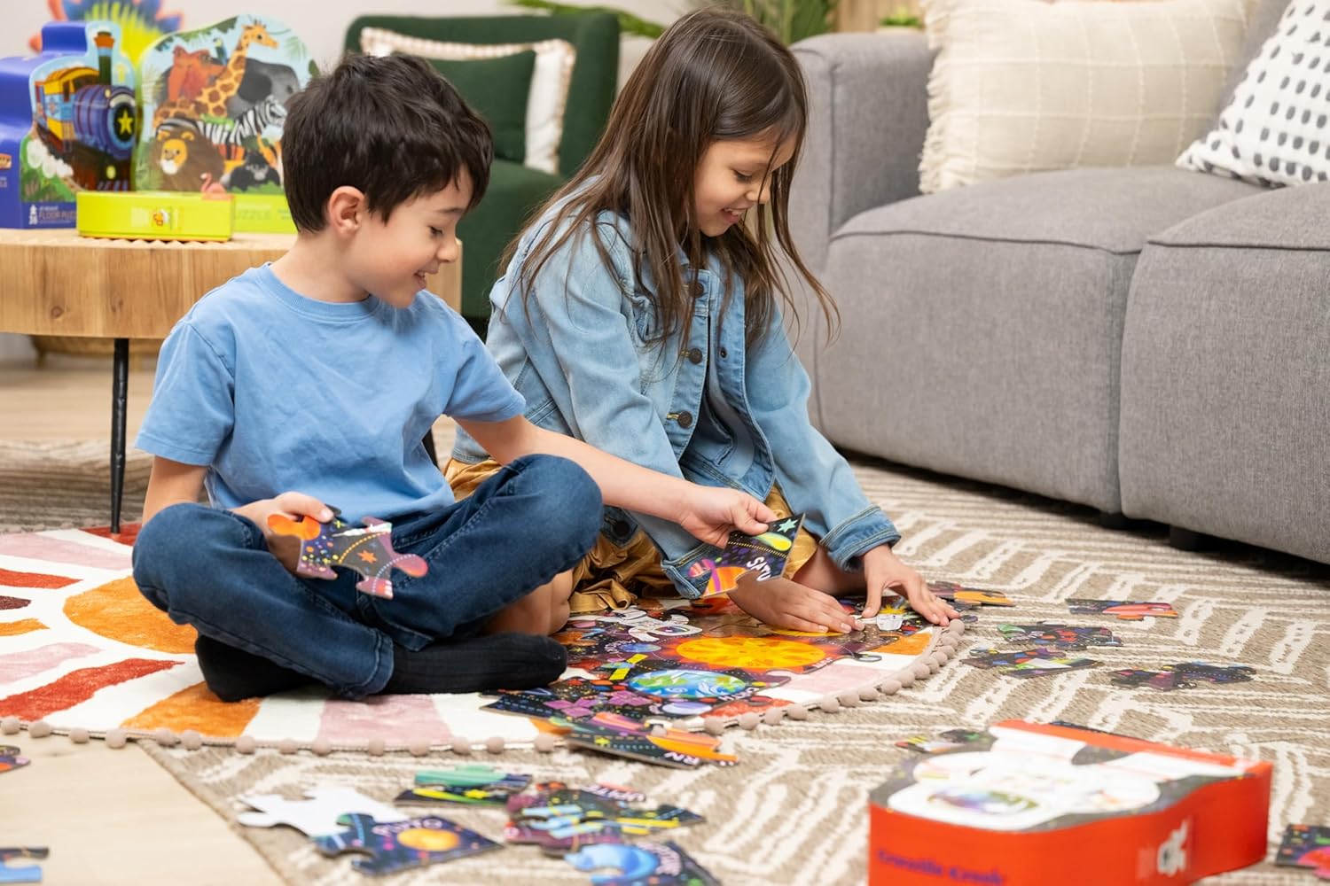 36-Piece Jigsaw Floor Puzzle - Fun Floor Puzzles for Kids Ages 3-5 - Heavy-Duty Shaped Box for Storage - Shark Reef - 24" W X 18" H Finished