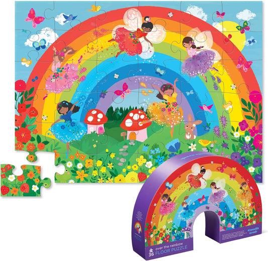 36-Piece Jigsaw Floor Puzzle - Fun Floor Puzzles for Kids Ages 3-5 - Heavy-Duty Shaped Box for Storage - over the Rainbow - 27" W X 20" H Finished