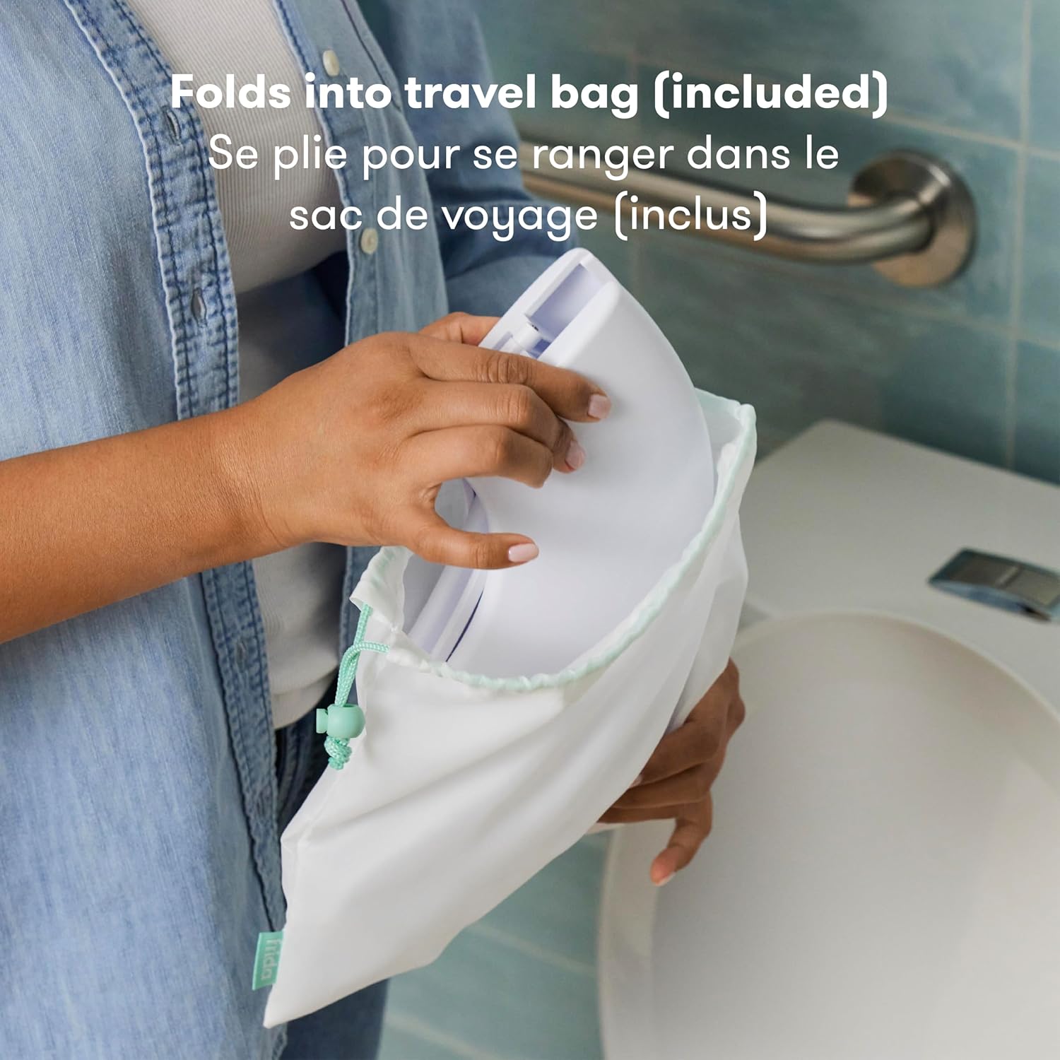 Fold-And-Go Potty Seat for Toilet, Foldable Travel Potty Seat for Toddler, Fits round & Oval Toilets, Non-Slip Base, Handles, Includes Free Travel Bag
