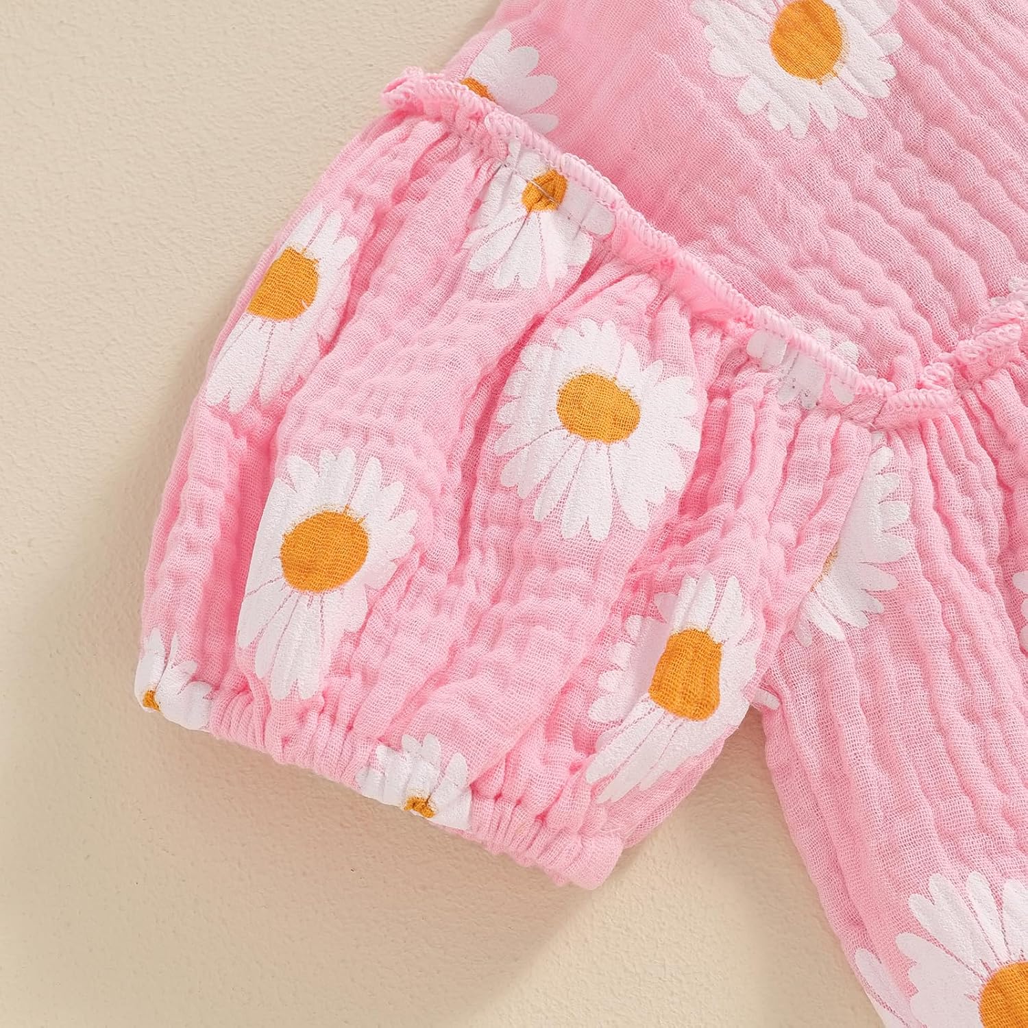 Baby Girl Bubble Romper Cotton Blend Cute Daisy Print round Neck Bodysuits Newborn Girl Summer Outfits