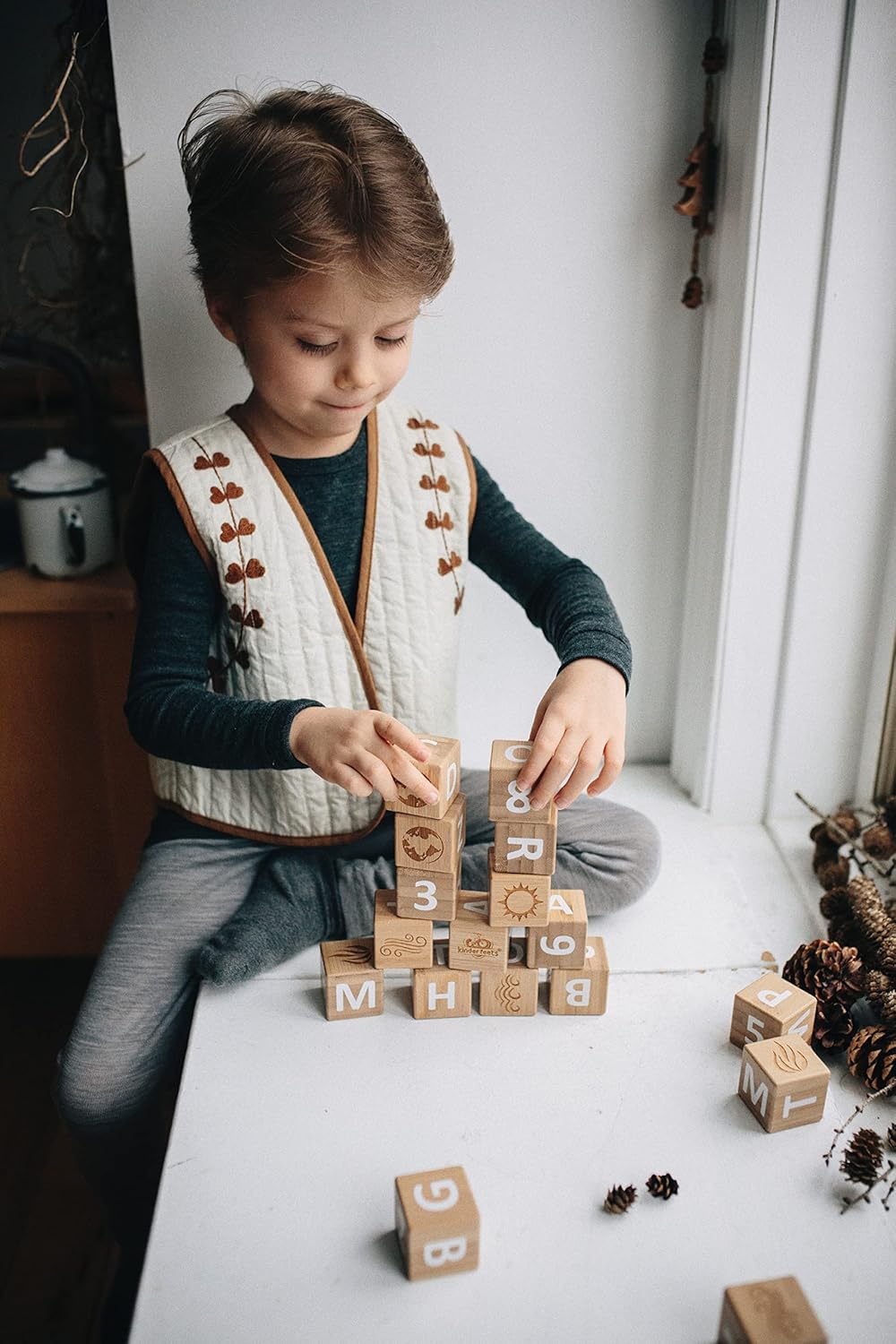 ABC Wooden Toy Blocks | Stacking and Play Activity Toy for Toddlers and Children | Educational Toy for Learning the Alphabet & Numbers | Bamboo (18Pcs)
