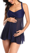 Maternity Tankini Sets Sexy Two Pieces Pregnancy Swimsuits Mesh Swimdress with Side Ties Bikini Bottom