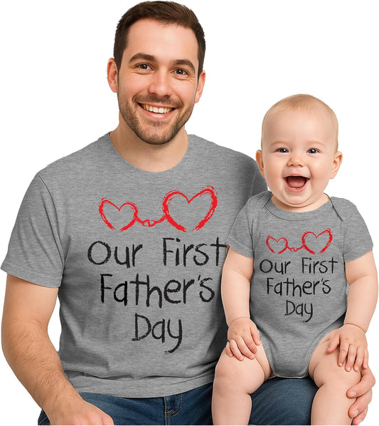 Our First Father'S Day Matching Outfits New Dads Gifts Dad Shirt and Son Daughter Infant Bodysuit