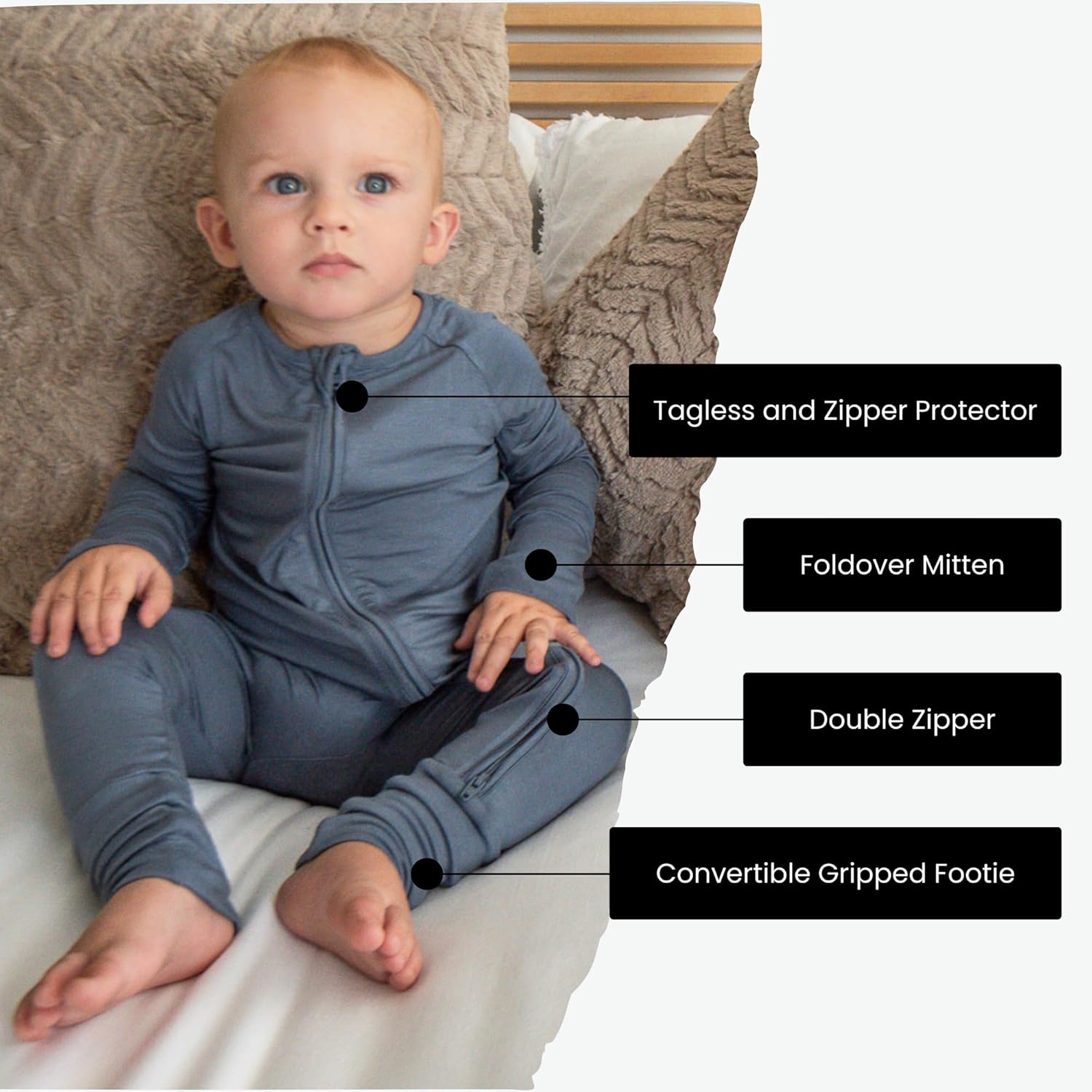 Viscose from Bamboo Sleeper Baby Pajamas, Convertible Gripped Footie with 2-Way Zipper, Ideal for Eczema