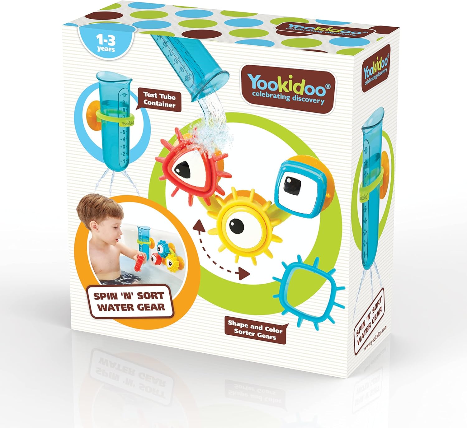 Baby Bath Toy - Spin 'N' Sort Water Gear - Childrens Sensory Water Wheel Set That Attaches to Any Size Tub - Includes Suction Cups, 3 Googly Eye Gears, and Pourers