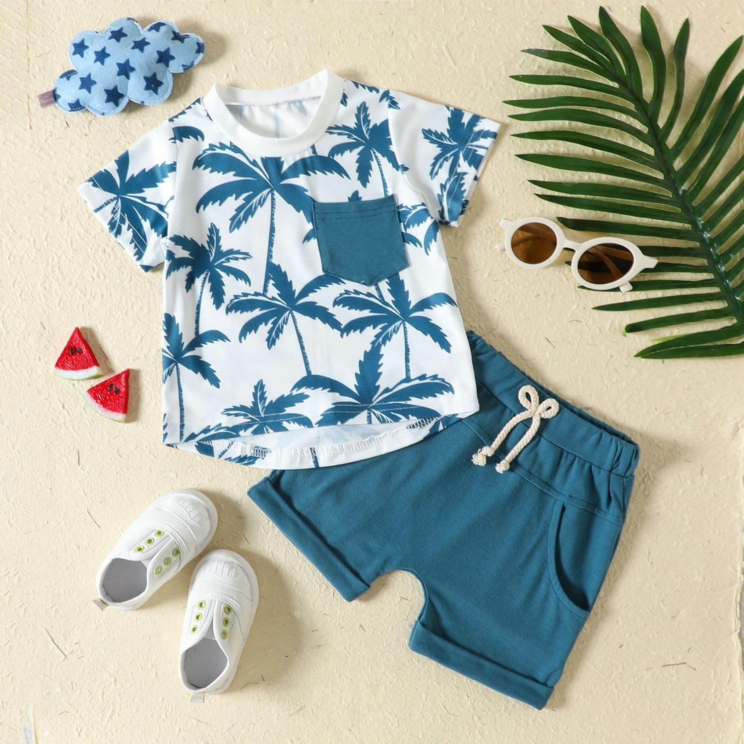 Toddler Baby Boy Clothes Short Sleeve T-Shirts Elastic Waist Shorts Set with Pockets 2 Piece Outfit Sets for 0-3Y