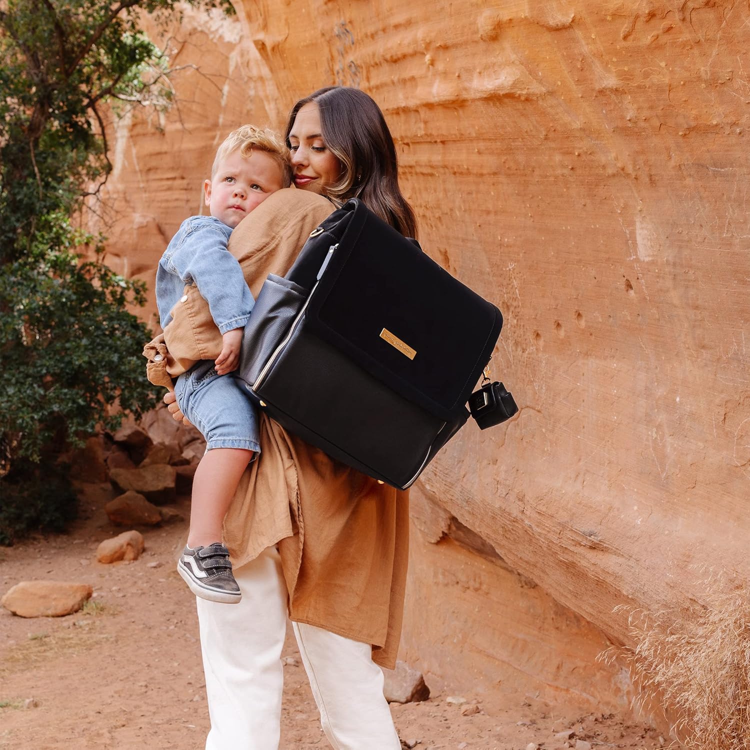 Boxy Backpack, Diaper Bag, Stylish Baby Bag, Spacious Backpack, On-The-Go Moms, Twilight Black