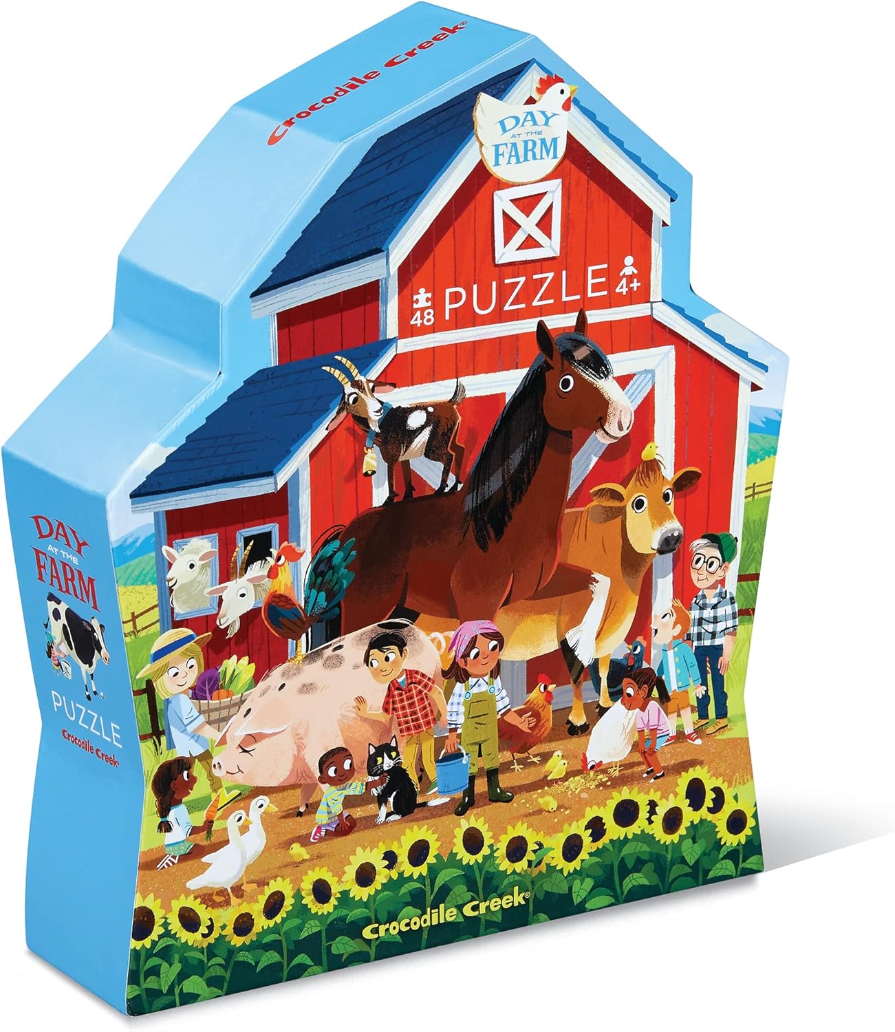 48-Piece Jigsaw Floor Puzzle - Fun Floor Puzzles for Kids Ages 4-8 - Heavy-Duty Shaped Box for Storage - Day at the Farm - 18 X 24 Inches Finished