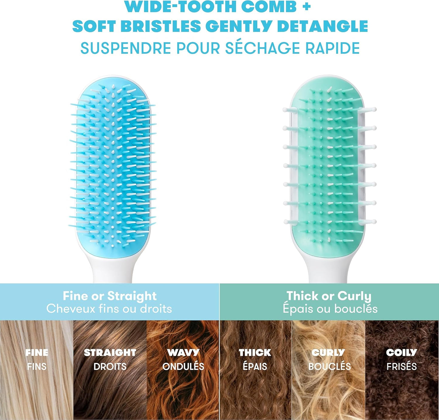 Fine or Straight Hair Detangling Hair Brush for Kids, Detangles Knots without Tears or Breakage, Comb Teeth and Bristle Design