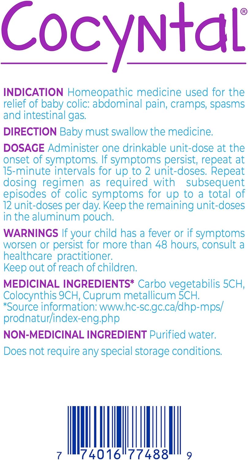 Cocyntal Used for the Relief of Baby Colic: Abdominal Pain, Cramps, Spasms and Intestinal Gas. 30 Unit-Doses