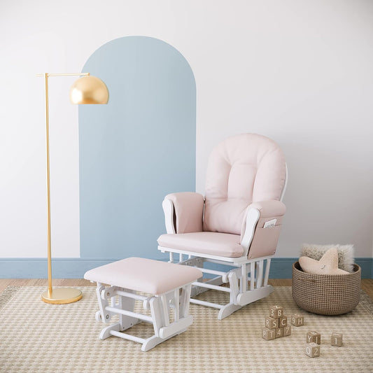 Hoop Glider and Ottoman, White/Pink