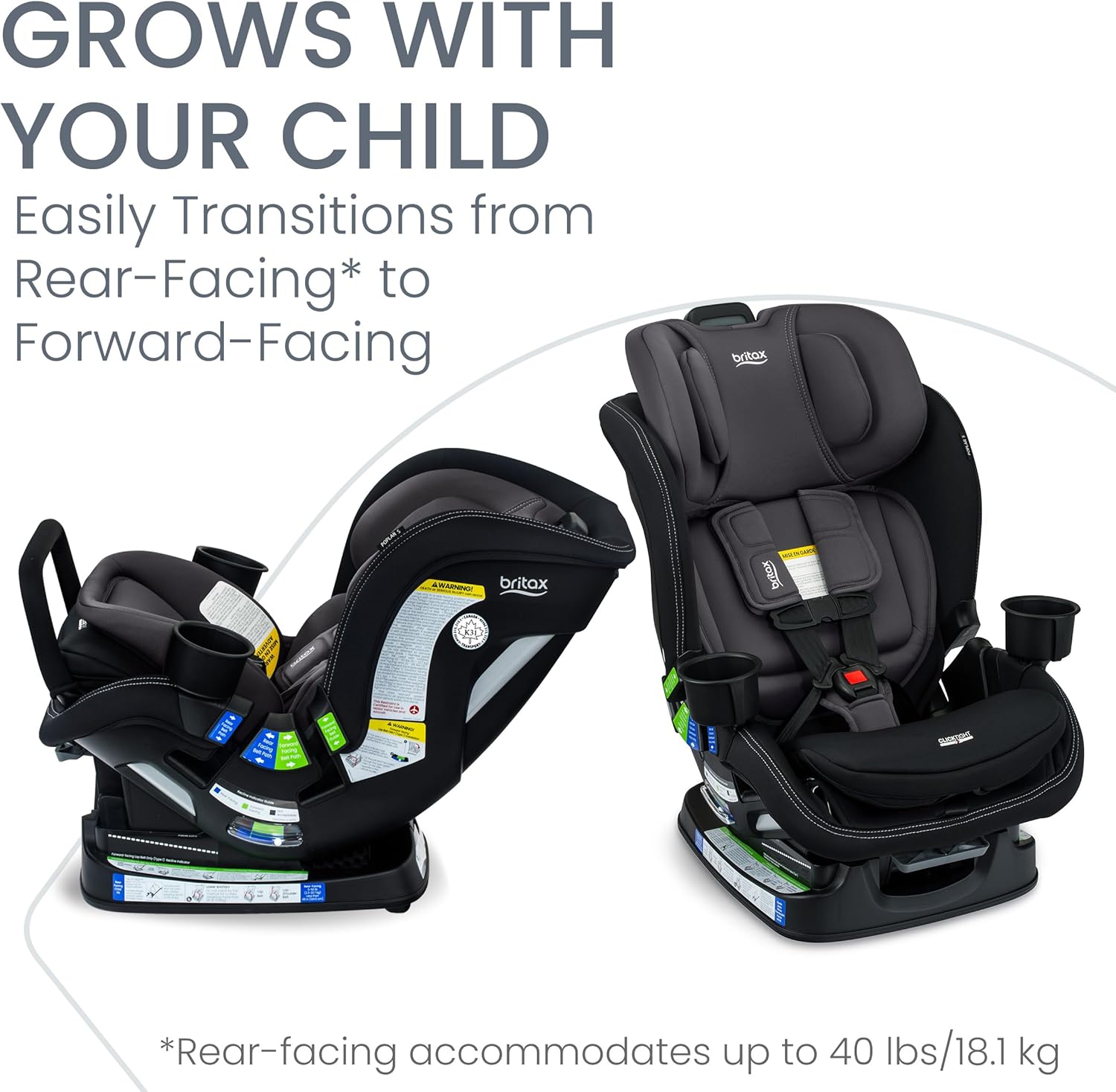 Poplar S Convertible Car Seat, 2-In-1 Design with Clicktight Technology, Stone Onyx