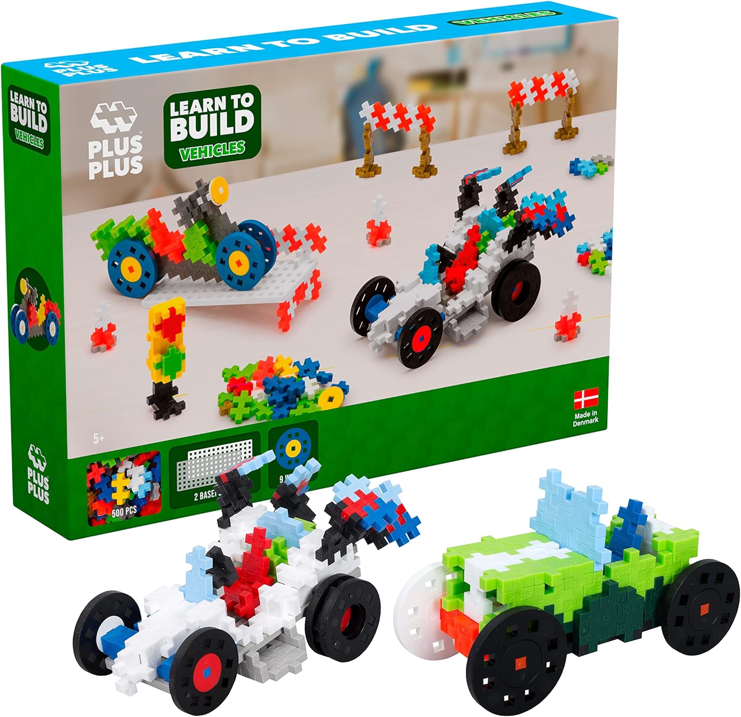 Plus-Plus - Learn to Build Go! Vehicles - 500 Pieces - Creative Building and Construction Set - Mix of Basic Colors in a Box - Kids 5 to 12 Years - P7011, 20Mm