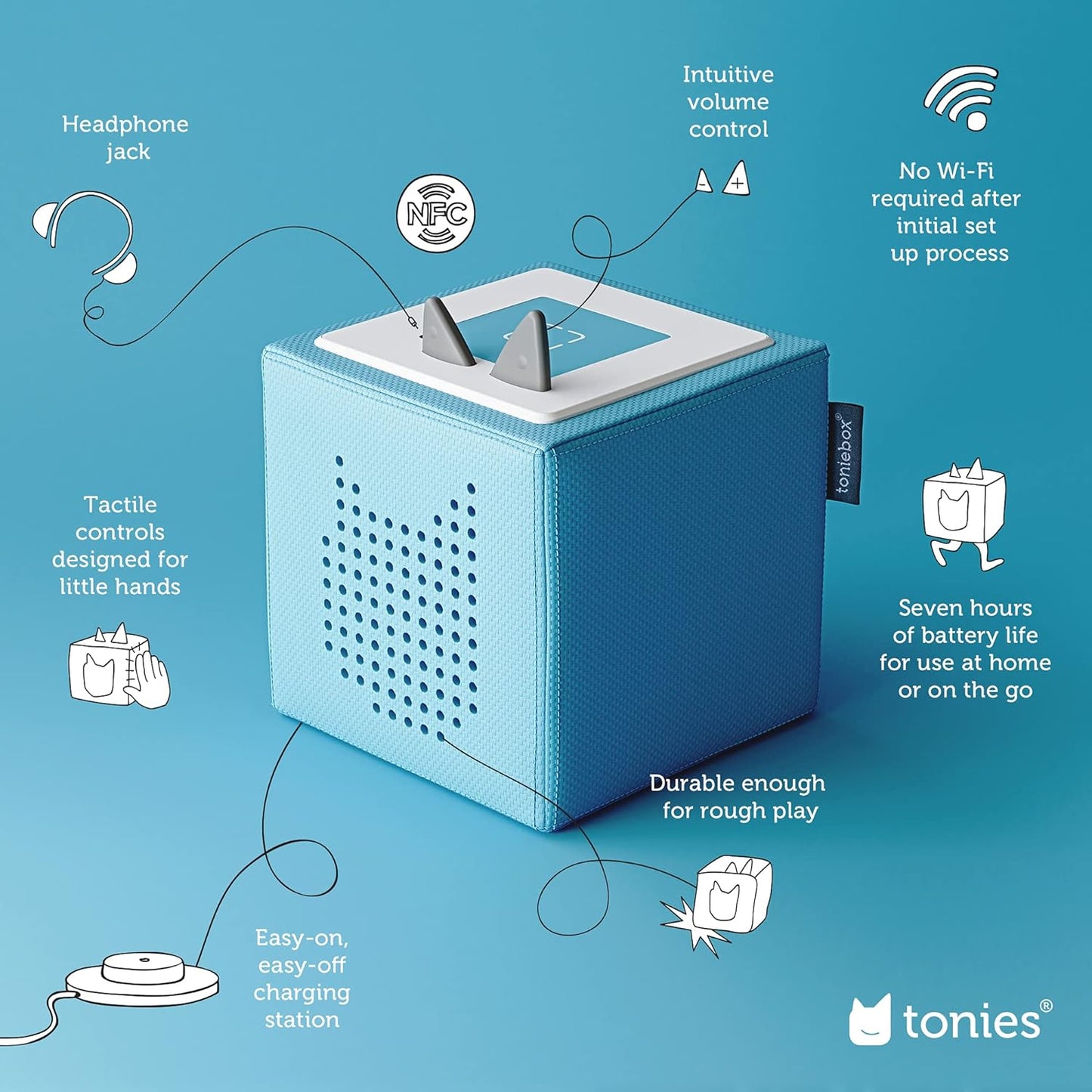 Toniebox Starter Set with Elsa, Moana, Cinderella, and Ariel - Light Blue [Discontinued]