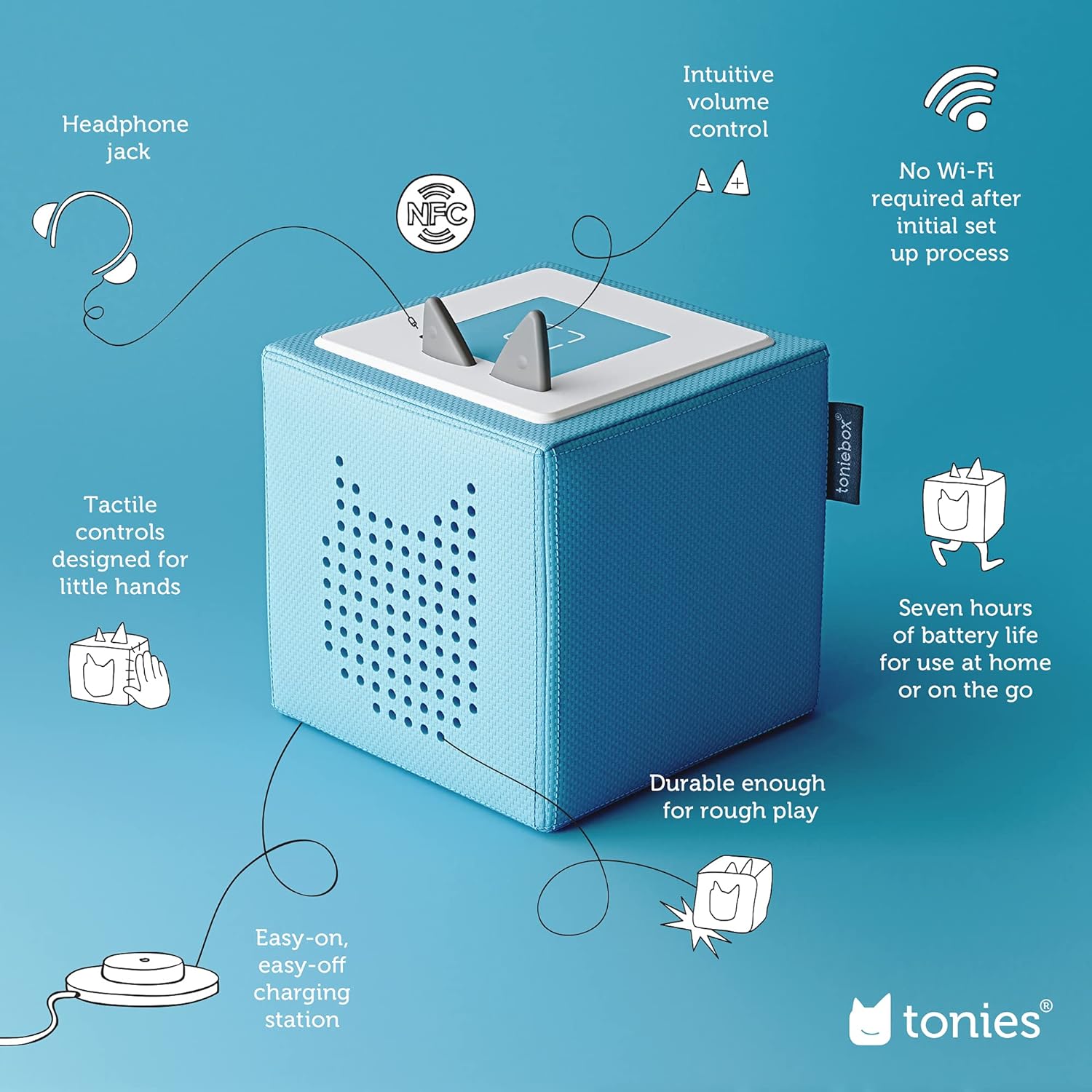Toniebox Starter Set with Elsa, Moana, Cinderella, and Ariel - Light Blue [Discontinued]