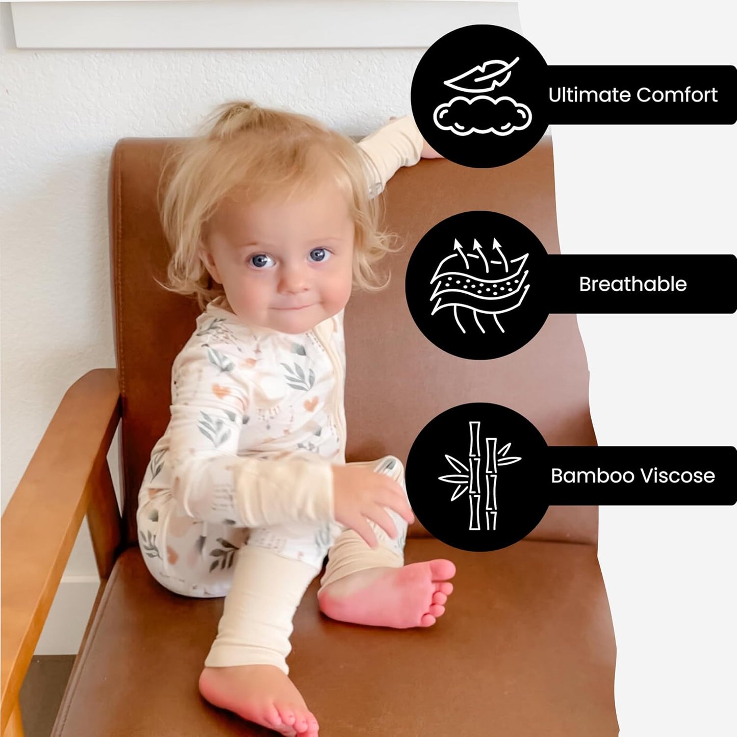 Viscose from Bamboo Sleeper Baby Pajamas, Convertible Gripped Footie with 2-Way Zipper, Ideal for Eczema