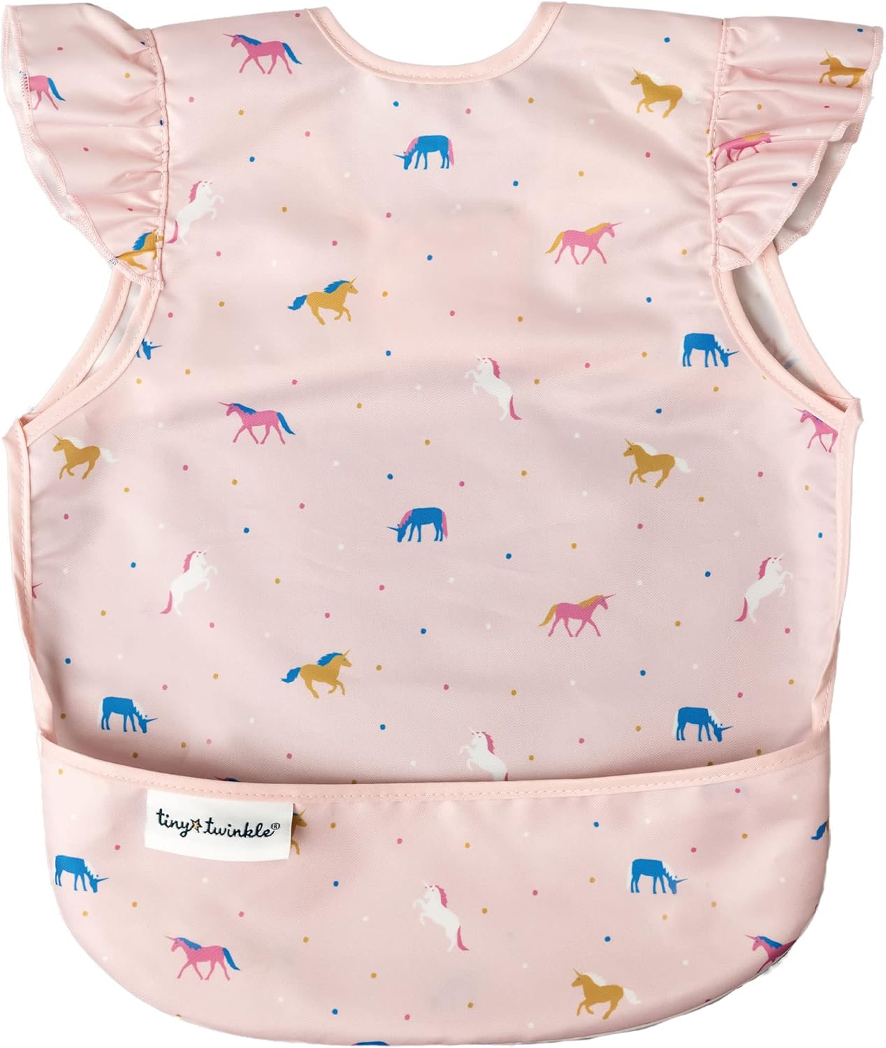 Mess Proof Baby Bib Waterproof Toddler and Baby Apron Bib Machine Washable Unicorn Confetti