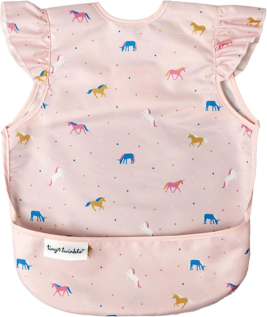 Mess Proof Baby Bib Waterproof Toddler and Baby Apron Bib Machine Washable Unicorn Confetti