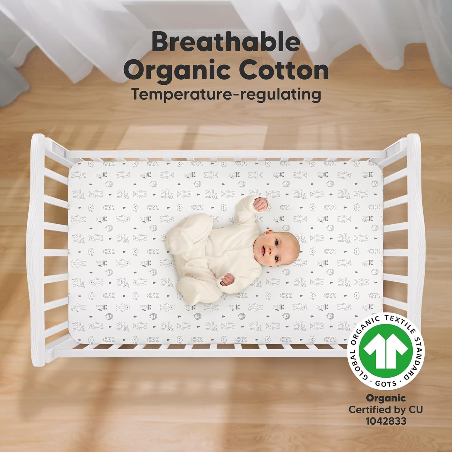 2-Pack Organic Crib Sheets for Boys, Girls - Fitted Crib Mattress Sheet Neutral, Breathable Jersey Cotton Cover for Baby Bed, Toddler Mattress, Soft & Cute Prints (Woodland)