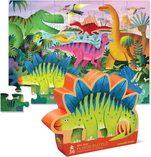 36-Piece Jigsaw Floor Puzzle - Fun Floor Puzzles for Kids Ages 3-5 - Heavy-Duty Shaped Box for Storage - Dino Land - 27" W X 20" H Finished