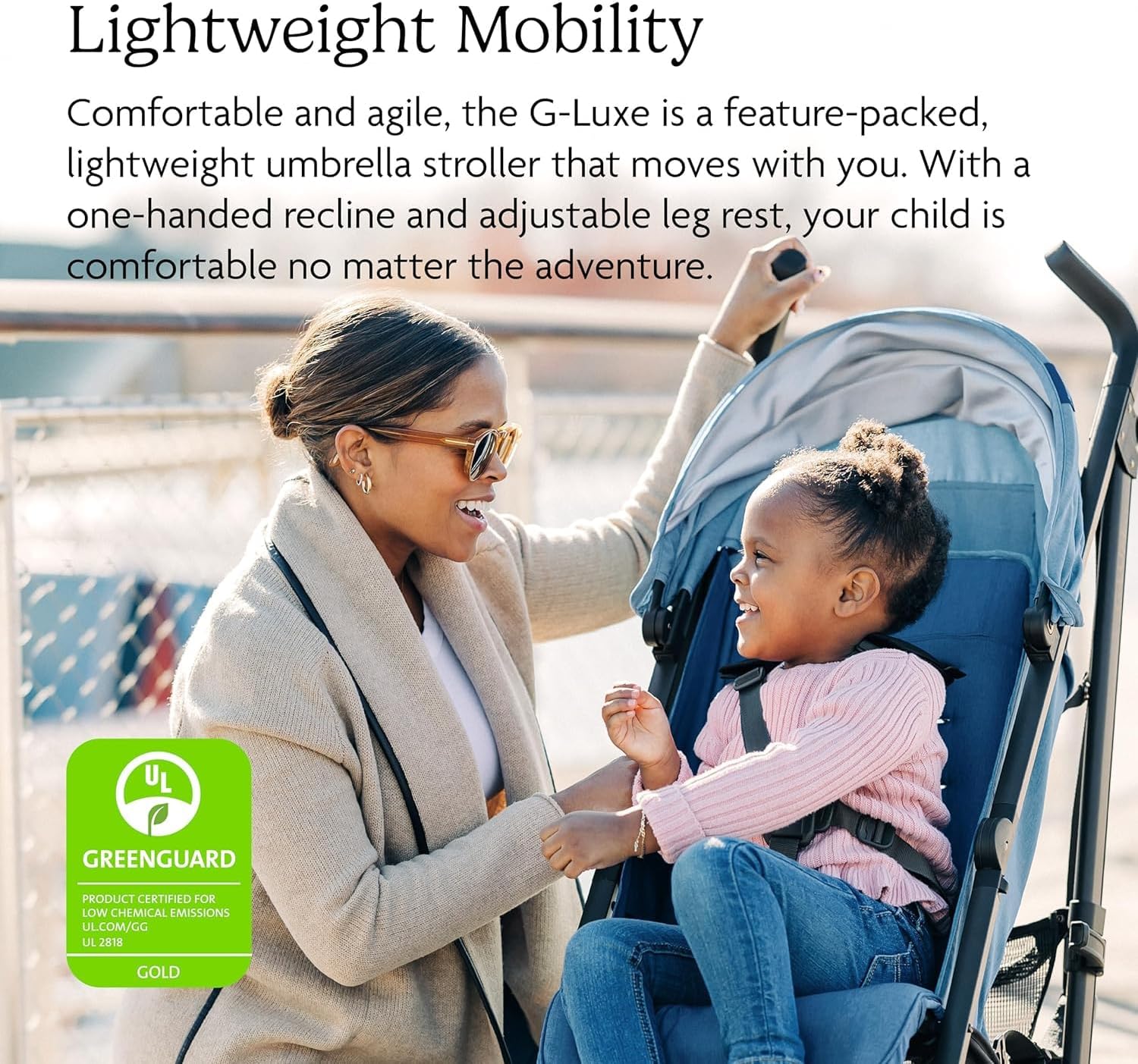 G-Luxe Umbrella Stroller/Lightweight Design for Easy Travel/One-Step Fold + Recline/Xl Basket + Canopy/Cup Holder Included/Greyson (Charcoal Mélange/Carbon Frame)