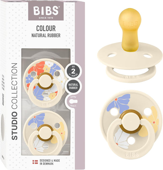 Pacifiers - Studio Collection | Natural Rubber Baby Pacifier | Set of 2 Bpa-Free Soothers | Made in Denmark | Morning Bloom Latex - Ivory Mix | Size 6 to 18 Months