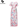 Chivry Maternity Dress Women Floral Print Short Sleeve V-Neck Maxi Long Dress Pregnant Casual Clothes Summer Maternity Dress