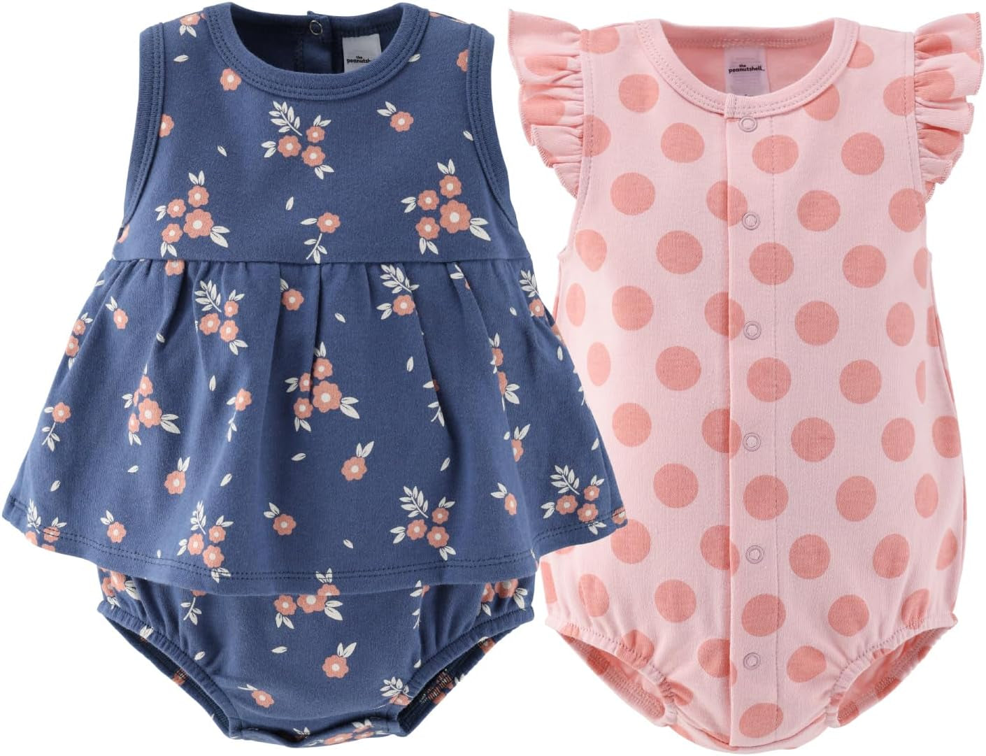 Baby Girl Rompers 2 Pack - 100% Cotton Clothes and Dresses for Newborn, Infant and Baby Girls - Navy Floral