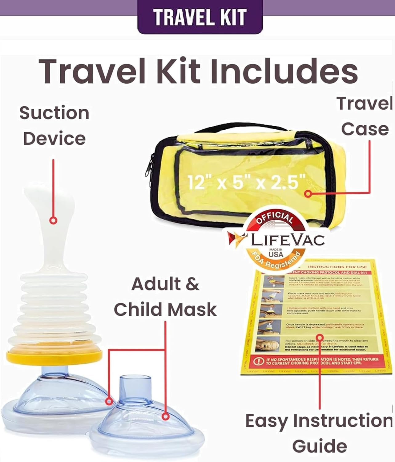 Travel Kit (Canadian Version) - Choking Rescue Device, Portable Suction Rescue Device First Aid Kit for Kids and Adults, Portable Airway Suction Device | anti Choking Device for Children and Adults