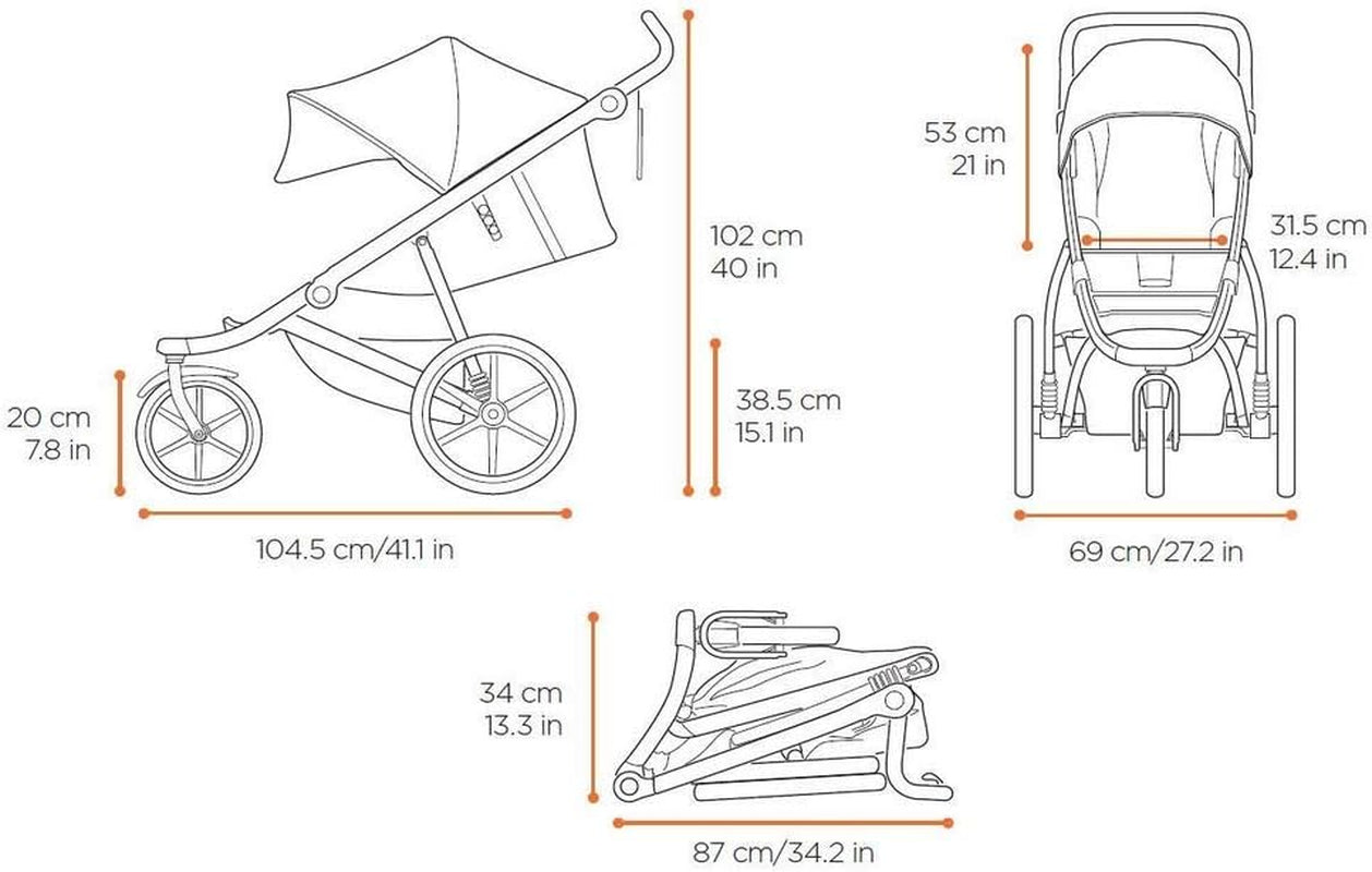 Urban Glide 2 Jogging Stroller - Single Baby Stroller Perfect for Daily Strolling and Jogging - Features 5-Point Harness, Lightweight and Compact , Durable and Versatile Design for All Terrains