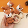 OOTDTY Crochet Elk Bunny Rattle Toys Wooden Baby Pram Clip Baby Gym Stroller Hanging Pendant Newborn Crib Mobile Rattle Toys